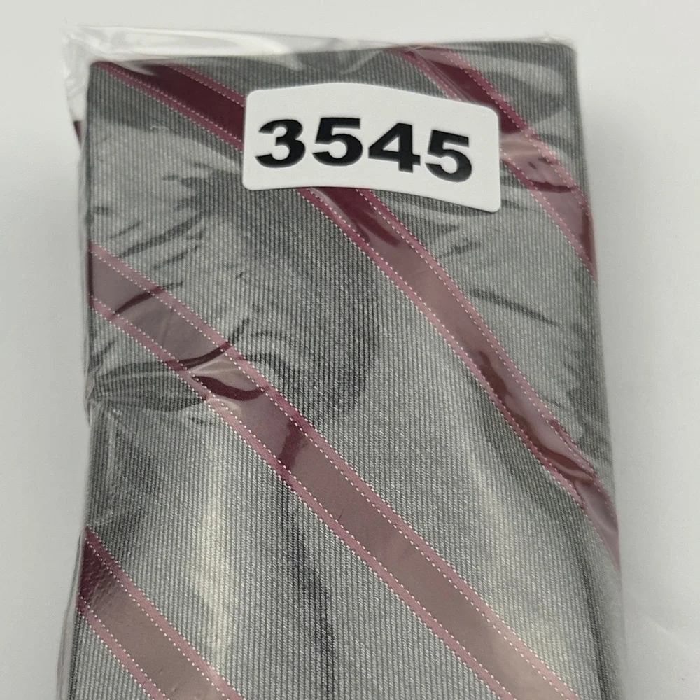 Club Room Mens Silk Necktie Grey Burgundy Pink Striped Classic Formal Tie